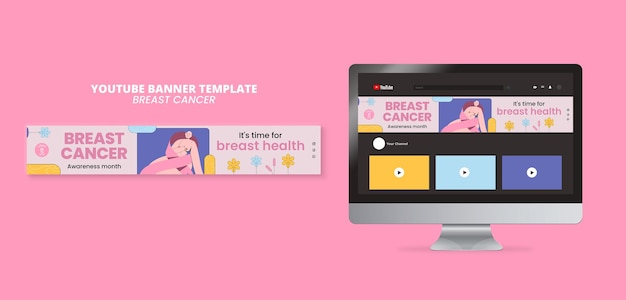 PSD gratuito banner de youtube del mes de concientización sobre el cáncer de mama