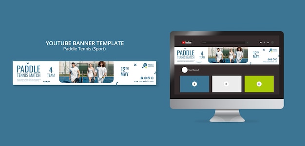 PSD gratuito banner de youtube de pádel de diseño plano