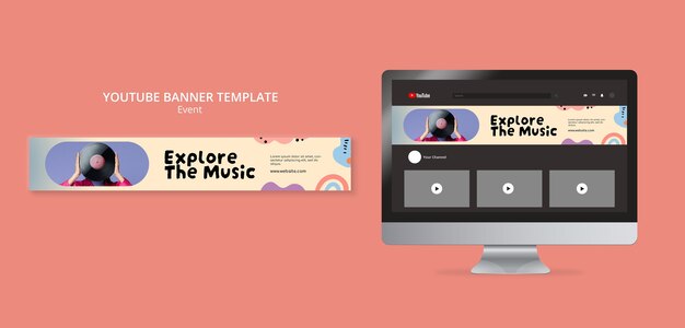 Banner youtube per eventi musicali dal design piatto
