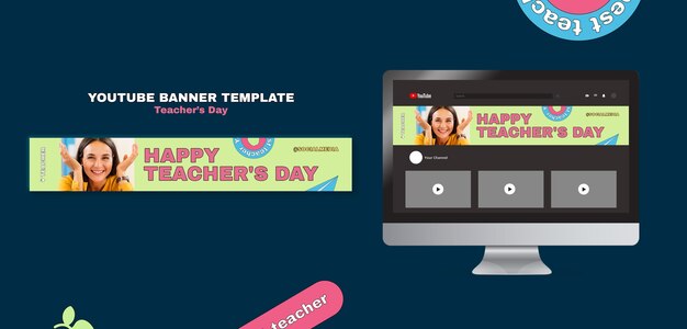 Banner youtube per il giorno dell'insegnante di design piatto