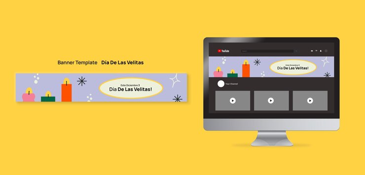 PSD gratuito banner youtube per la celebrazione del dia de las velitas