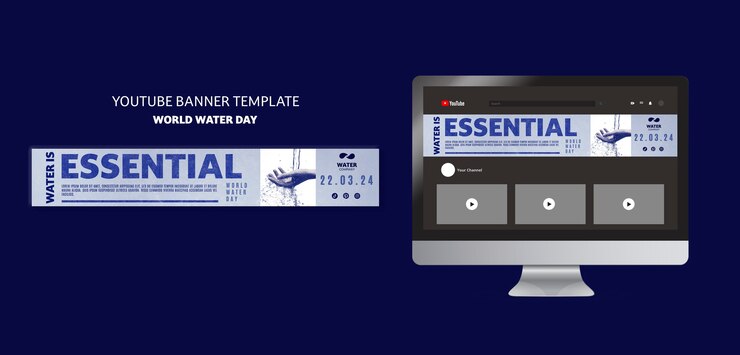 PSD gratuito banner youtube per la celebrazione della giornata mondiale dell'acqua