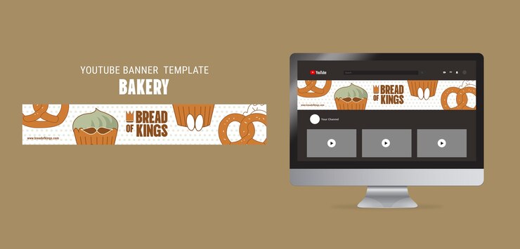 PSD gratuito banner de youtube de productos horneados dibujados a mano