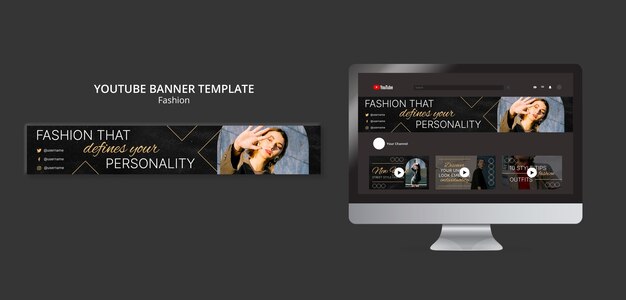 Banner de youtube de tendencias de moda de diseño plano