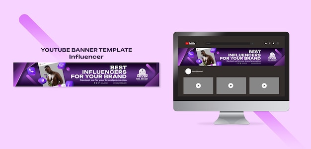 PSD gratuito banner de youtube de trabajo de influencer degradado