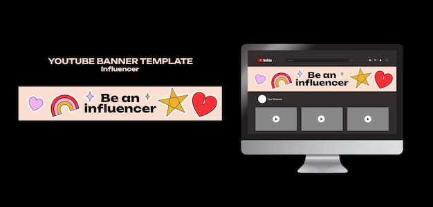 PSD gratuito banner de youtube de trabajo de influencer de diseño plano