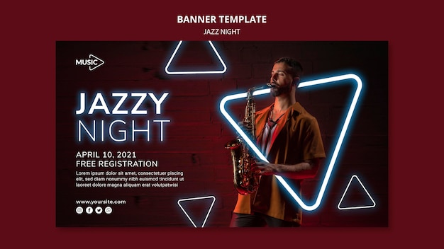 Bannermalplaatje voor neon jazz night-evenement