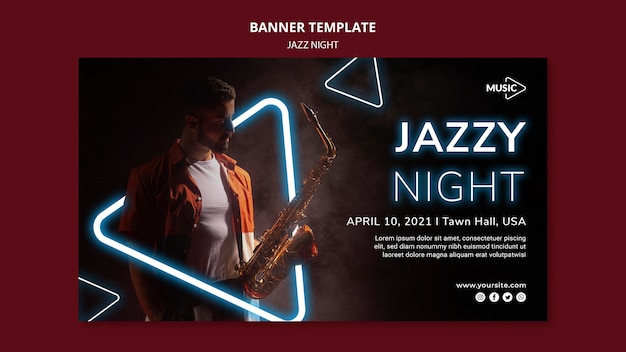 Gratis PSD bannermalplaatje voor neon jazz night-evenement