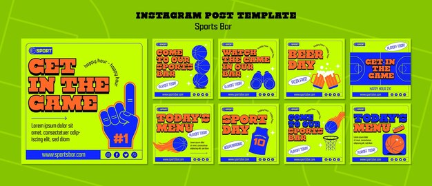 PSD gratuito bar deportivo para fanáticos y colección de publicaciones de instagram de ocio.