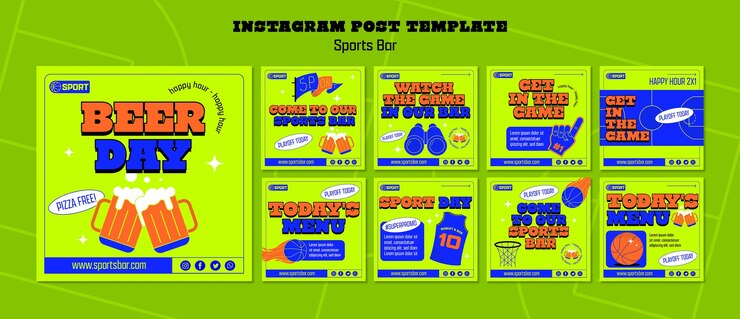 PSD gratuito bar deportivo para fanáticos y colección de publicaciones de instagram de ocio.