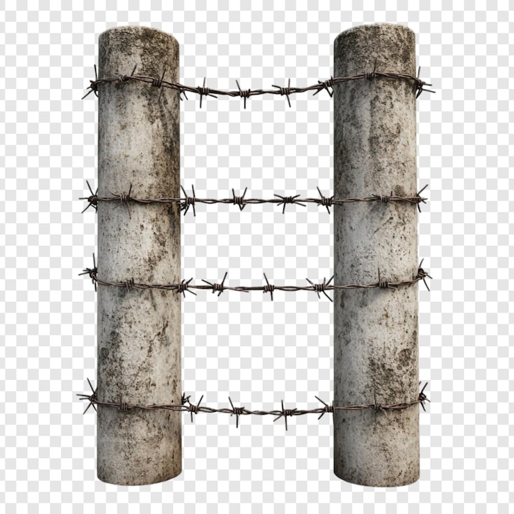 PSD Gratis barbed wire fence section with concrete pillars