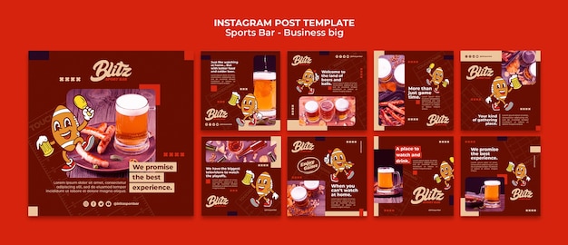 Barra dello sport per i fan e raccolta di post di instagram per il tempo libero