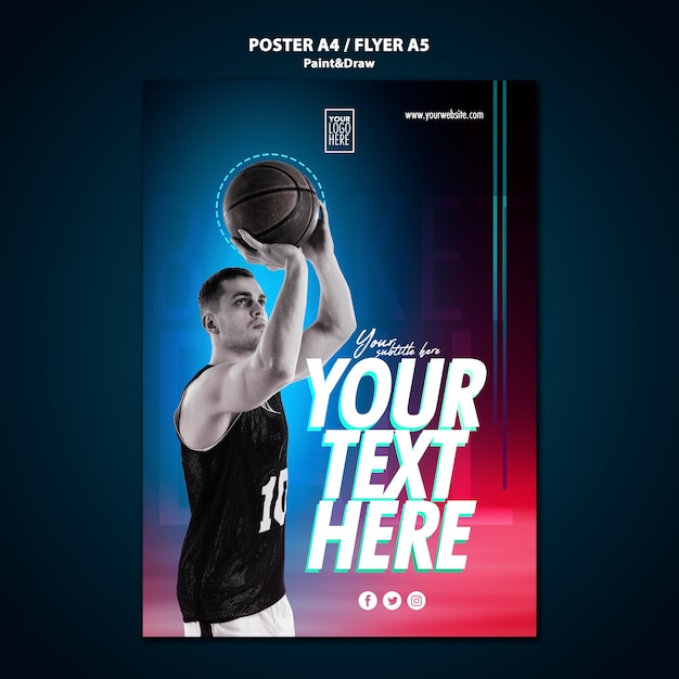 Gratis PSD basketbal speler poster sjabloon