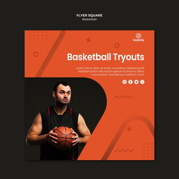 Basketbal tryouts flyer vierkant