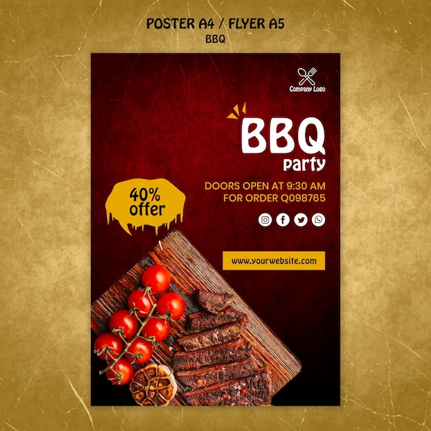 Gratis PSD bbq concept poster sjabloon