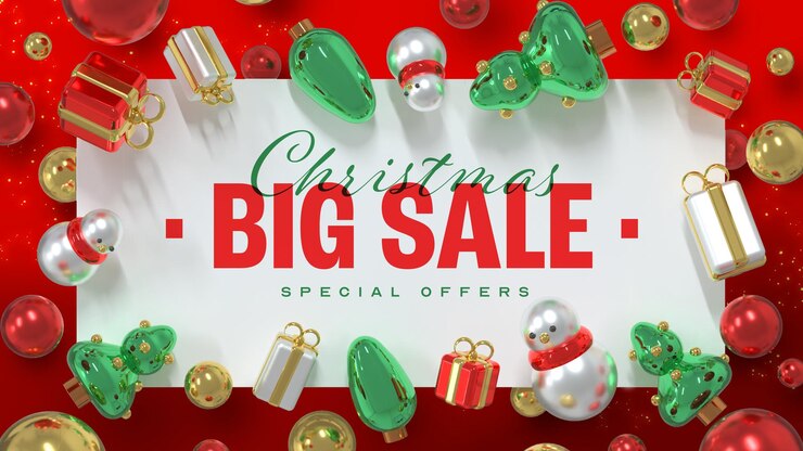PSD Gratis beautiful and realistic christmas sales banner template with 3d elements and copy space