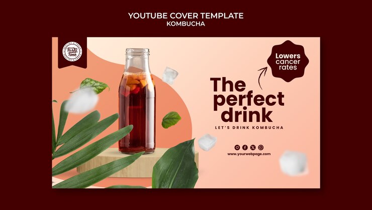PSD gratuito bebida de kombucha en la portada de youtube