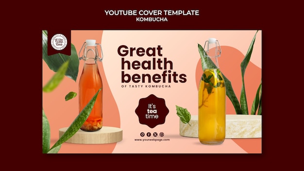 PSD gratuito bebida de kombucha en la portada de youtube