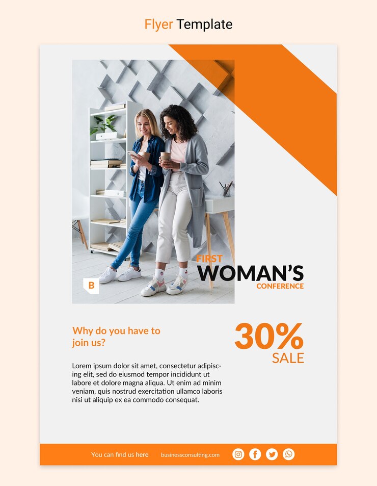 Gratis PSD bedrijfsvlieger met bedrijfsvrouwenconcept