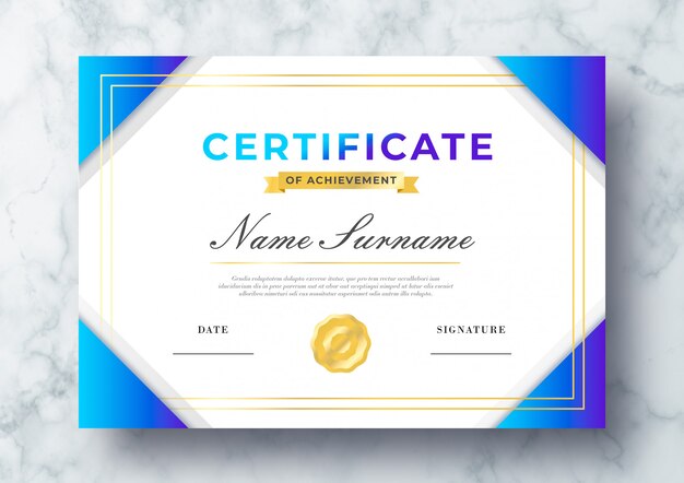 Bel modello PSD del certificato di realizzazione