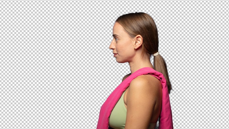 PSD gratuito bella donna bionda in fitness con uno spazio di copia
