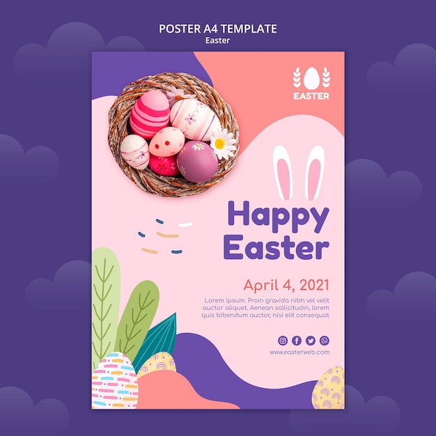 Bello modello del manifesto dell'evento di giorno di Pasqua con la foto