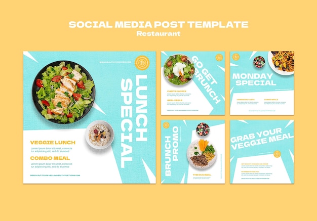 Gratis PSD berichten op sociale media van restaurants
