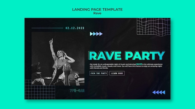 Gratis PSD bestemmingspagina sjabloon voor rave party