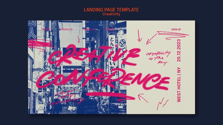 Gratis PSD bestemmingspagina voor conferentie over creativiteit