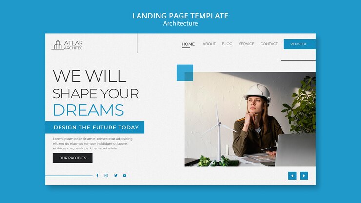 Gratis PSD bestemmingspagina voor geometrische architectuurprojecten
