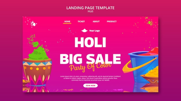 Gratis PSD bestemmingspagina voor holi-festivalviering