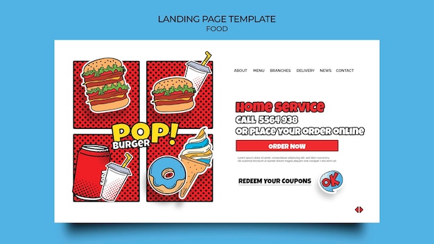 Gratis PSD bestemmingspagina voor pop-art eten