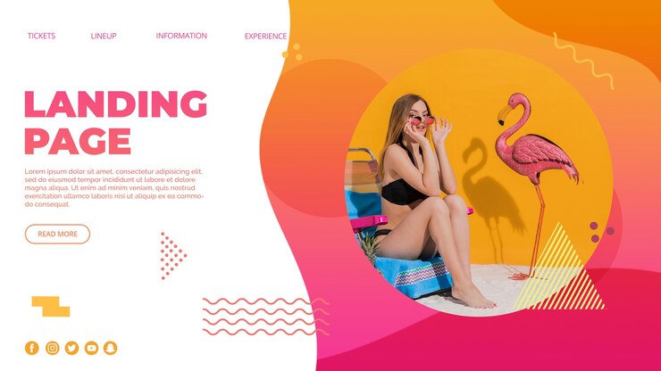 Gratis PSD bestemmingspaginasjabloon in de stijl van memphis met de zomerconcept