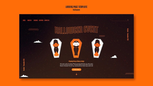 Gratis PSD bestemmingspaginasjabloon voor halloween met vampier in doodskist