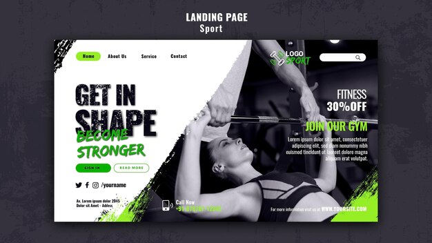 Gratis PSD bestemmingspaginasjabloon voor lichaamsbeweging en gymtraining