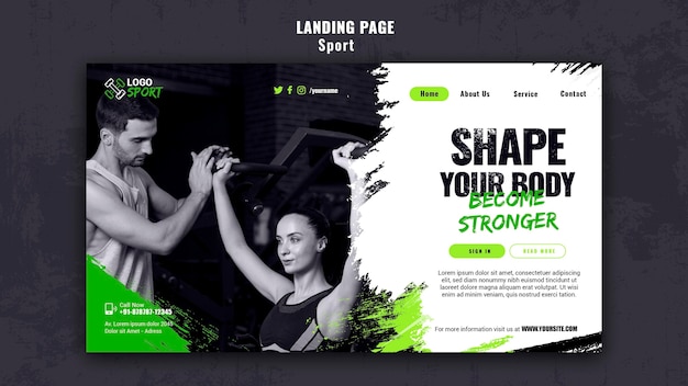 Gratis PSD bestemmingspaginasjabloon voor lichaamsbeweging en gymtraining