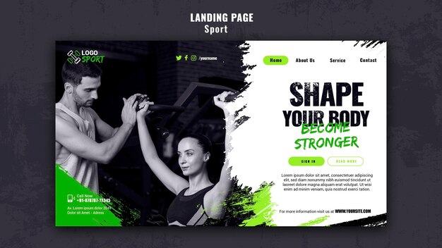 Bestemmingspaginasjabloon voor lichaamsbeweging en gymtraining