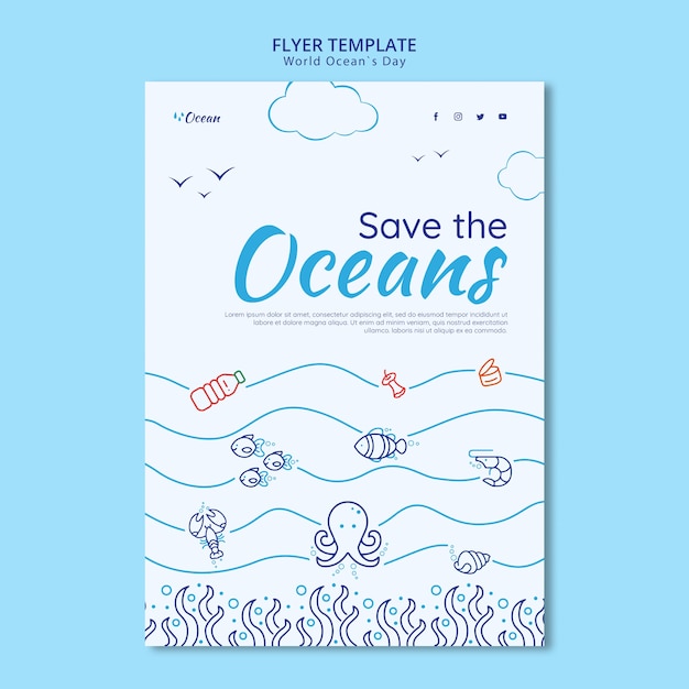 Gratis PSD bewaar de oceanen flyer-sjabloon