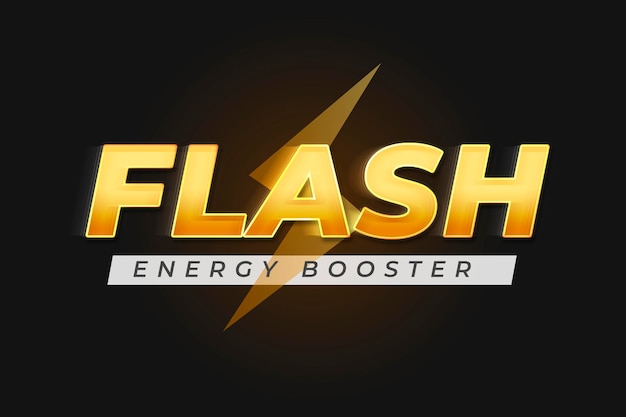 Gratis PSD bewerkbaar logo mockup psd geel teksteffect, flash energy booster woorden