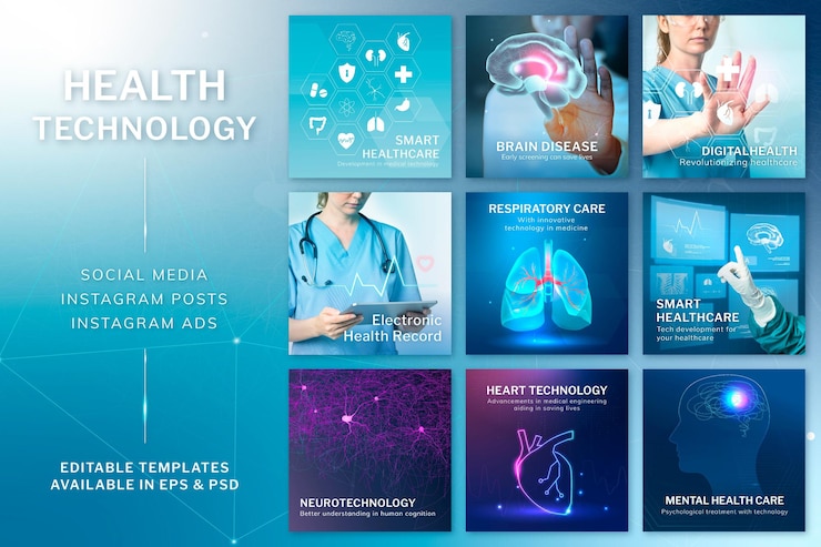 Gratis PSD bewerkbare sjabloon voor gezondheidszorgtechnologie psd digitale remixset