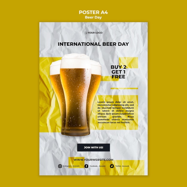 Gratis PSD bier dag poster sjabloon thema