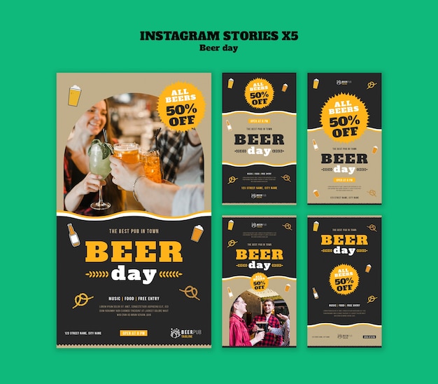 Gratis PSD bier dag viering instagram verhalen