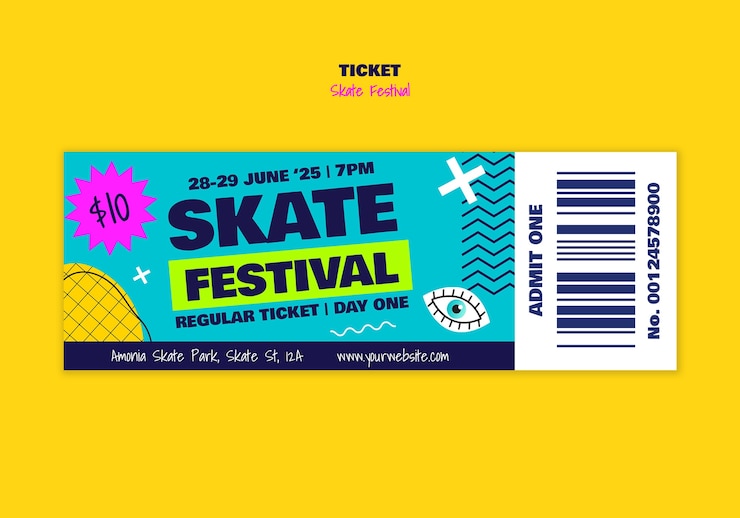 PSD gratuito biglietto per il skate festival di giugno 2025