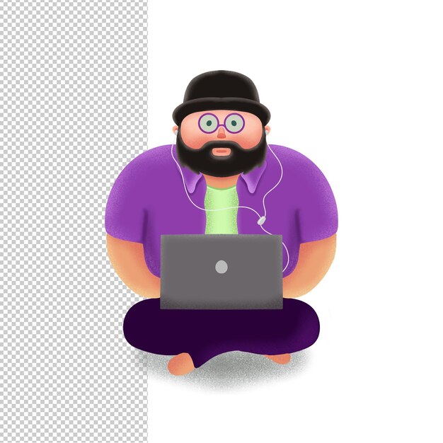Bigman y Laptop Ilustración dibujada a mano