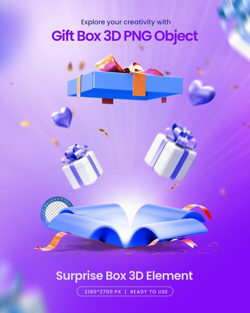 Birthday Blast Surprise Gift Box 3D Elementen Sociale media geïsoleerd