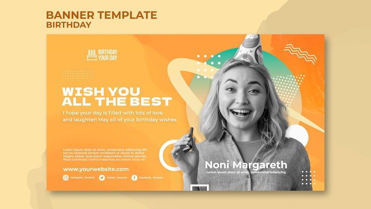 PSD Gratis birthday celebration horizontal banner