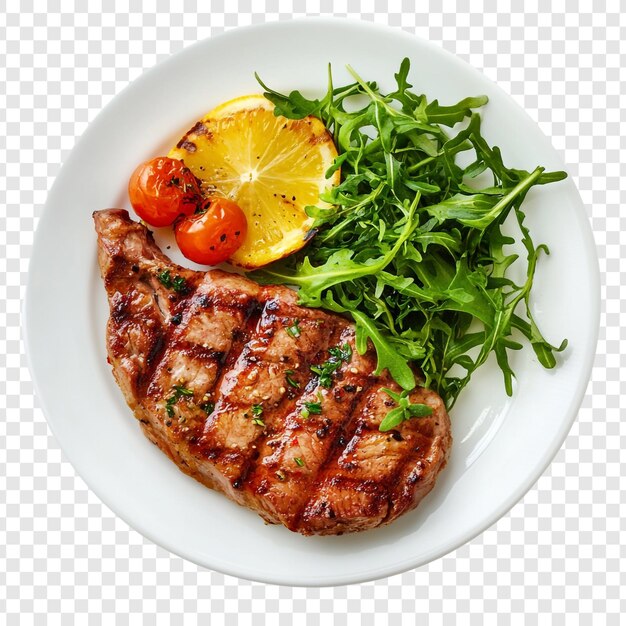 bistec a la parrilla con tomates de limón y rúcula