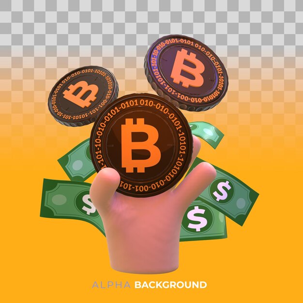 Bitcoins y nuevo concepto de dinero virtual. Ilustración 3D