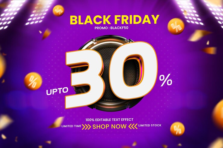 Gratis PSD black friday 30 offer promotion banner met bewerkbaar tekst-effect