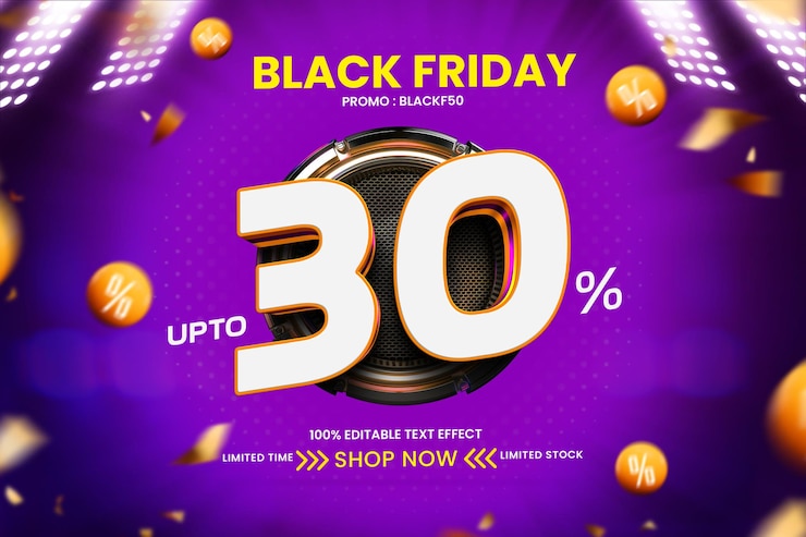 PSD Gratis black friday 30 offer promotion banner with editable text effect